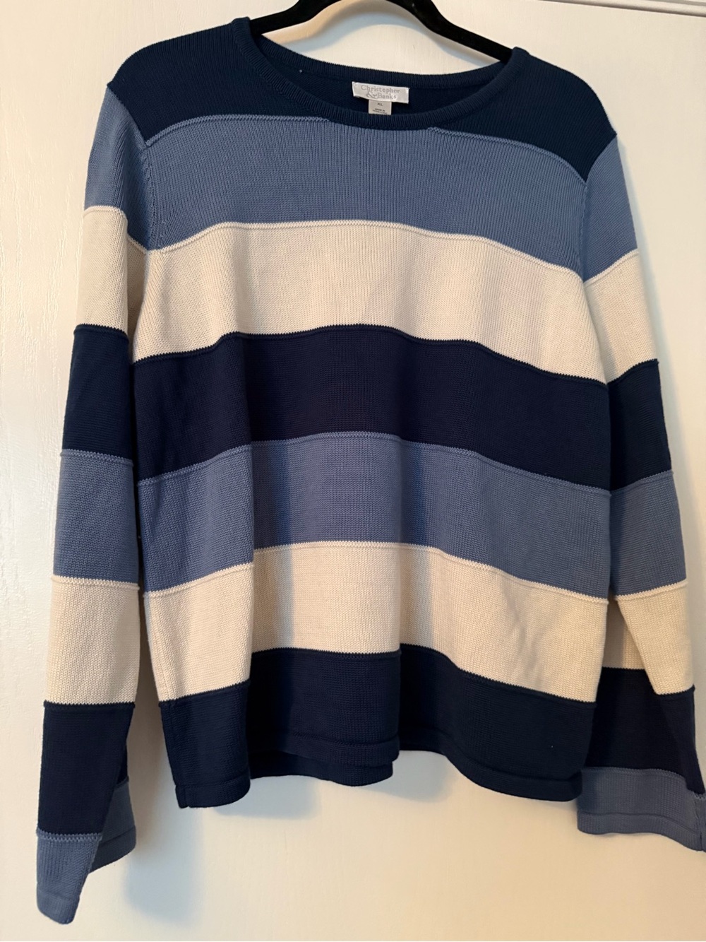 Christopher & Banks Striped Crewneck Sweater - Navy, Light Blue & Cream